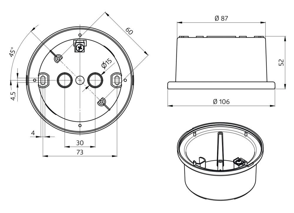 Gehäuse AP 1f Kst ws Geh-UT IP44