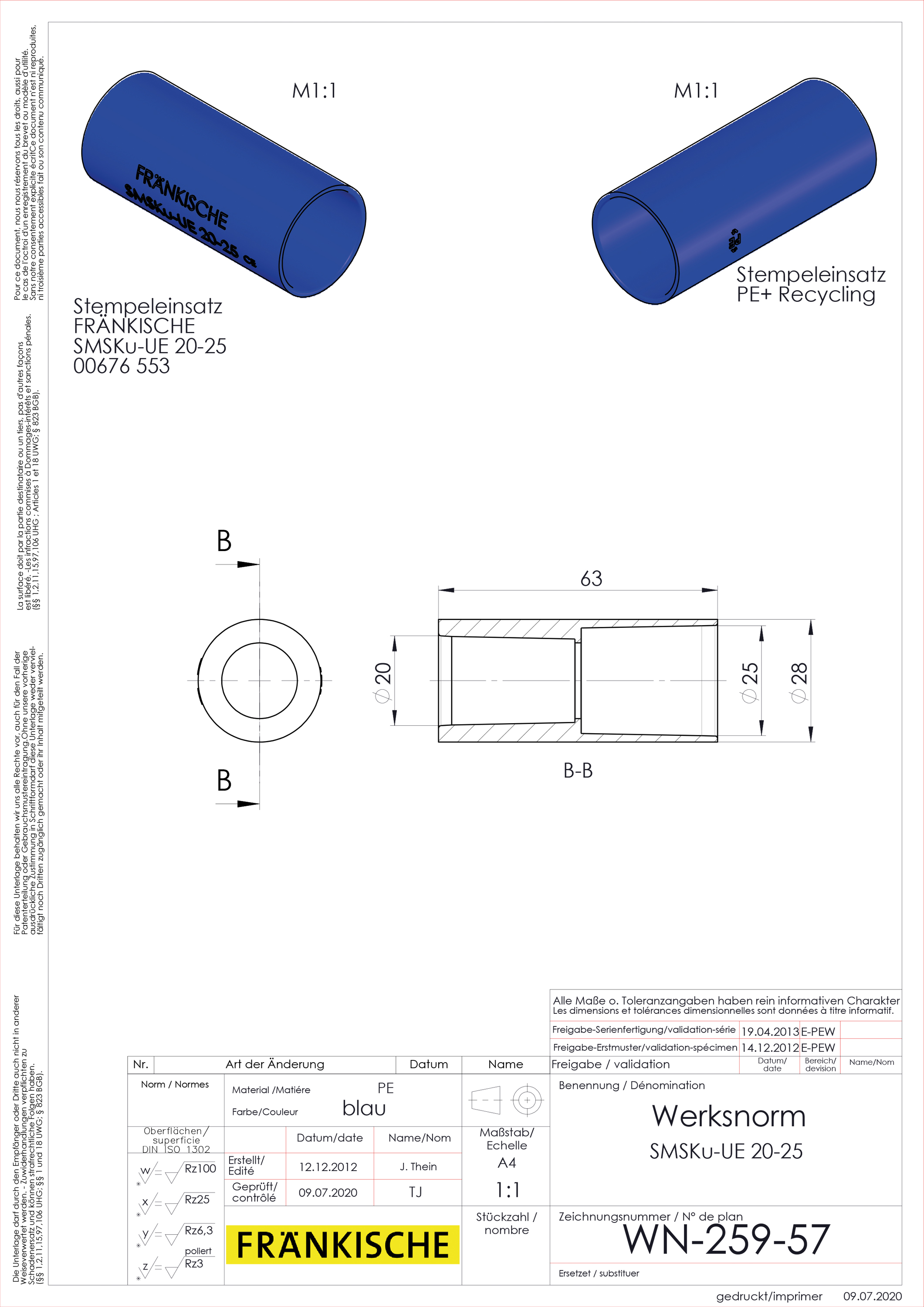 Steckmuffe Kst Ø25mm unbeh hfr bl