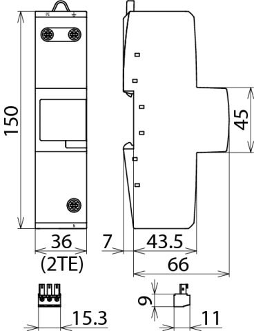 Blitzstromableiter TT 255VAC 1,5kV 2TE m.FMkont Netzform TT Hutschiene TH35 opt