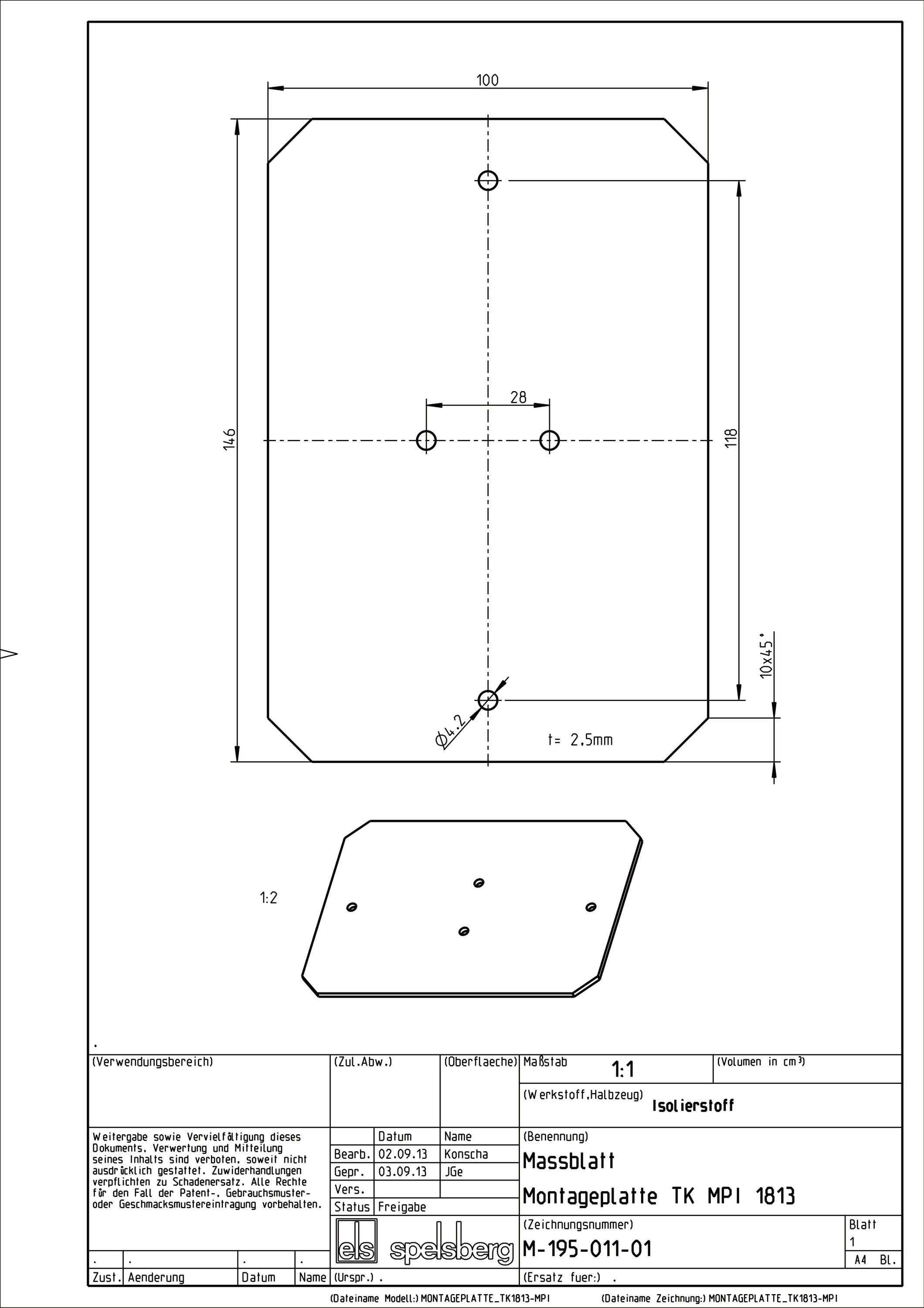 Montageplatte Verteiler Kst unbeh 2,5x100mm Lochung