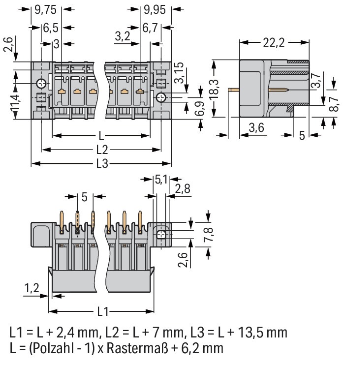 Platinenstecker Stift 2p Serie 769 gr 1re 5mm Zinn Löt 1,5mm frei