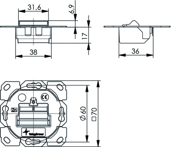 Modulaufnahme 2f Kanaleinb schräg Schneidklemme IDC