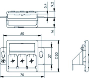 Modulaufnahme aws 3f Kanaleinb schräg Schneidklemme IDC m.Staubschutz