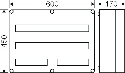 Automatengehäuse AP 3x28TE Kst IP65 REG 600x450x170mm ET93mm