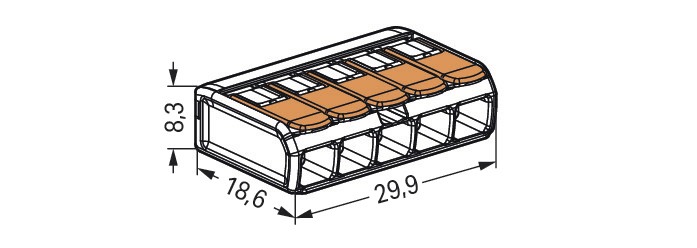 Steckklemme 5f 450V 32A Serie 221 0,2-4qmm m.BetätiHebel f.Massivleiter