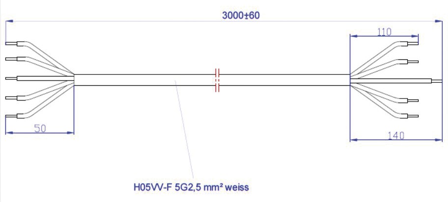 Herdanschlussleitung 3m 5x2,5qmm 16A ws IP20 Aderendh 0-70°C