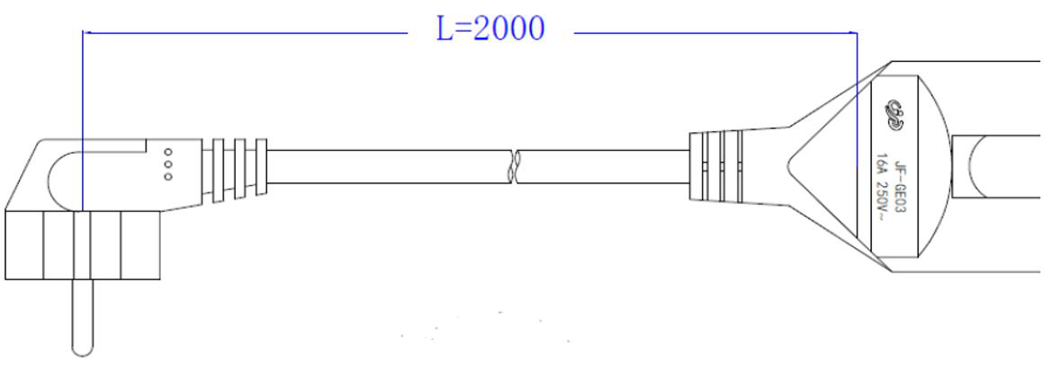 Netzanschlussleitung 2m 3x1,5qmm 16A sw IP20 Schutzkontaktkupplung (Typ F)