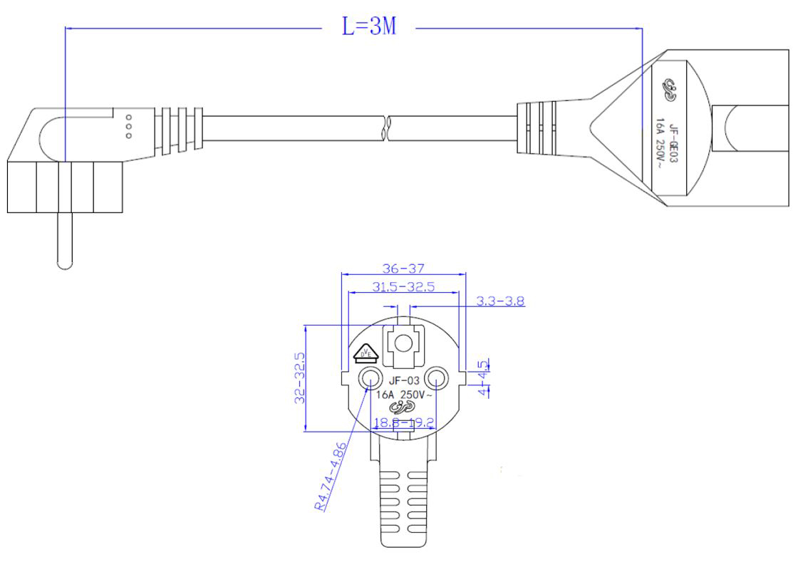 Netzanschlussleitung 3m 3x1,5qmm 16A sw IP20 Schutzkontaktkupplung (Typ F)