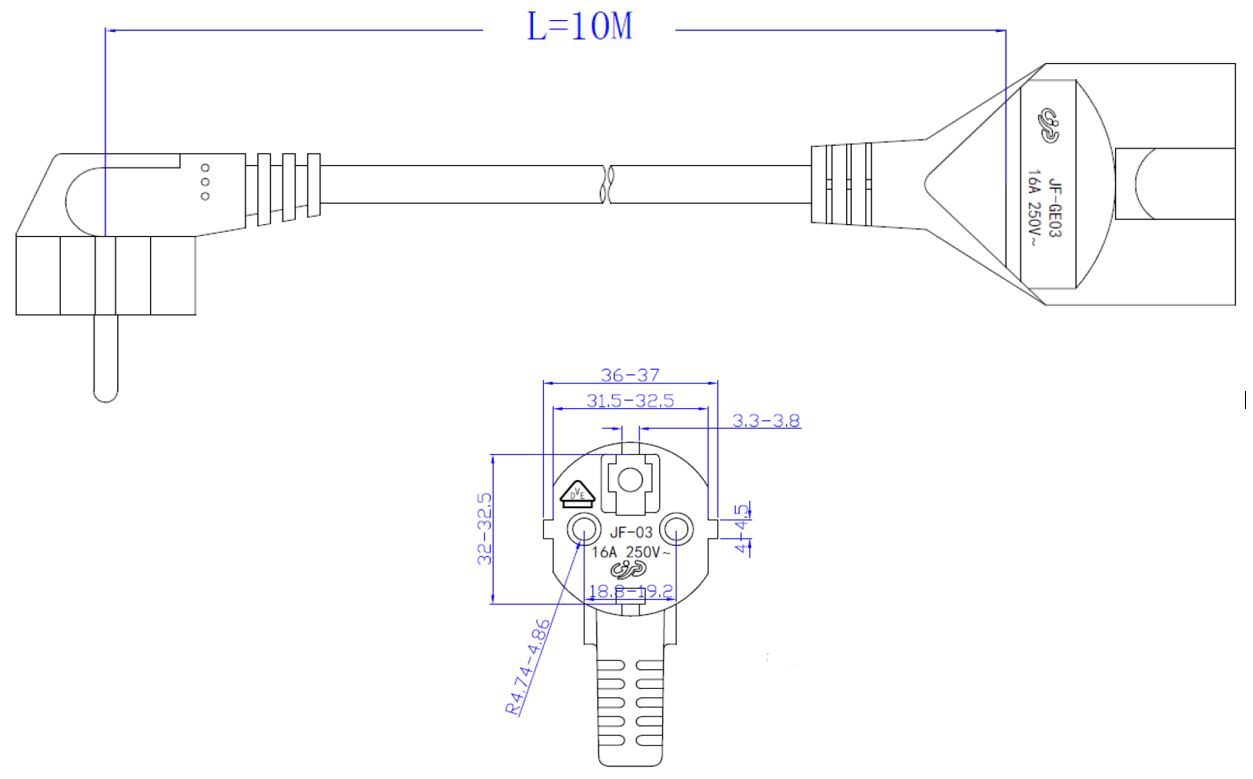 Netzanschlussleitung 10m 3x1,5qmm 16A sw IP20 Schutzkontaktkupplung (Typ F)