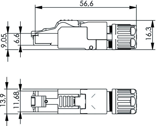 Modular-Stecker Cat6A RJ45 24-26AWG Feldkonf Schirm Litze massiv f.Rundkabel