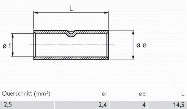 Stoßverbinder Normalausfü 2,5qmm lang Cu f.Mehrdr f.Feindr verzinnt