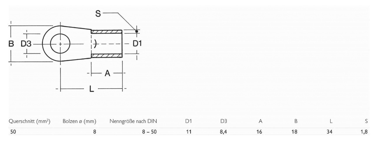 Ringkabelschuh M8 50qmm Entspricht DIN