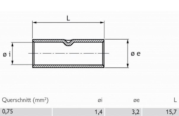 Stoßverbinder Normalausfü 0,75qmm lang f.Mehrdr verzinnt Cu