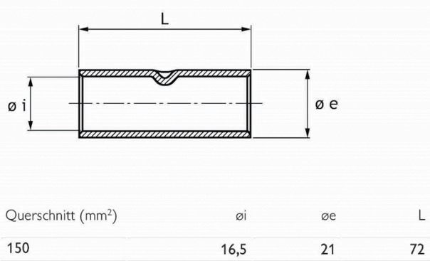 Stoßverbinder Normalausfü 150qmm lang Cu f.Mehrdr f.Feindr verzinnt