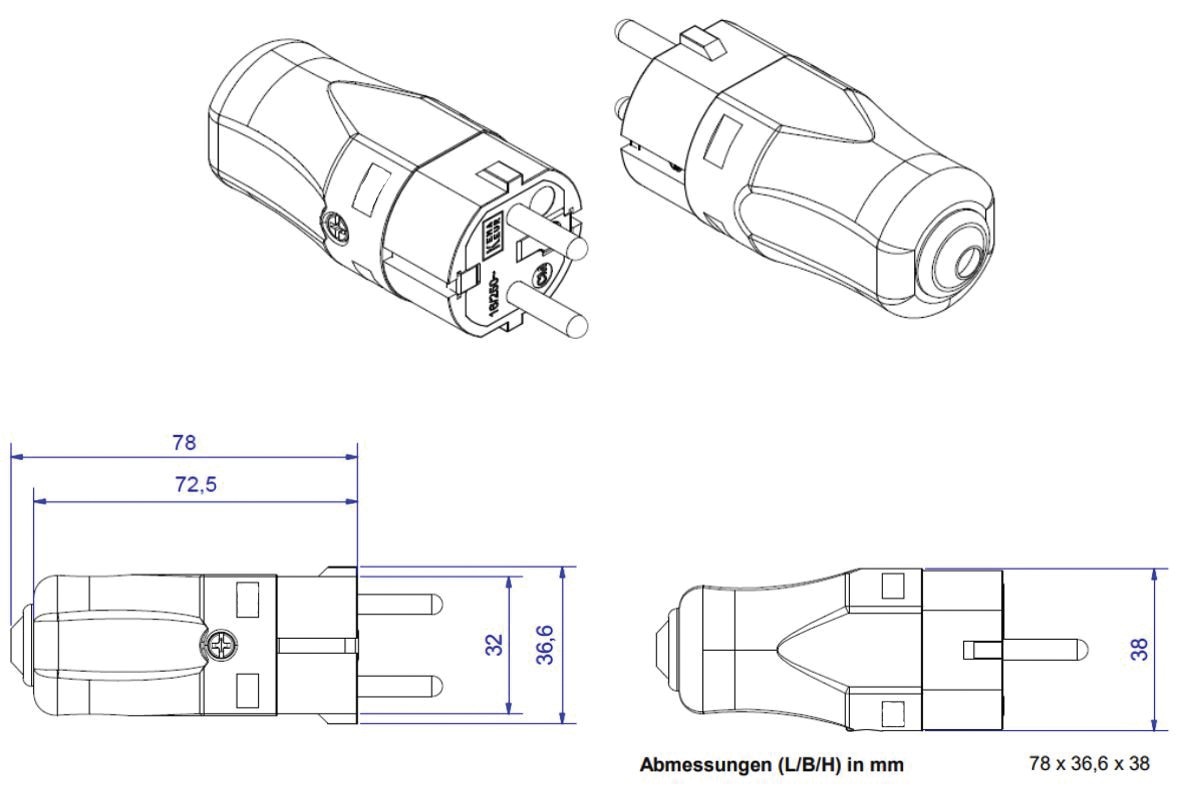 Schutzkontaktstecker 16A 250V Kst IP20 ger sw Schraubkl