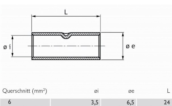 Stoßverbinder Normalausfü 6qmm f.Mehrdr f.Feindr lang verzinnt Cu