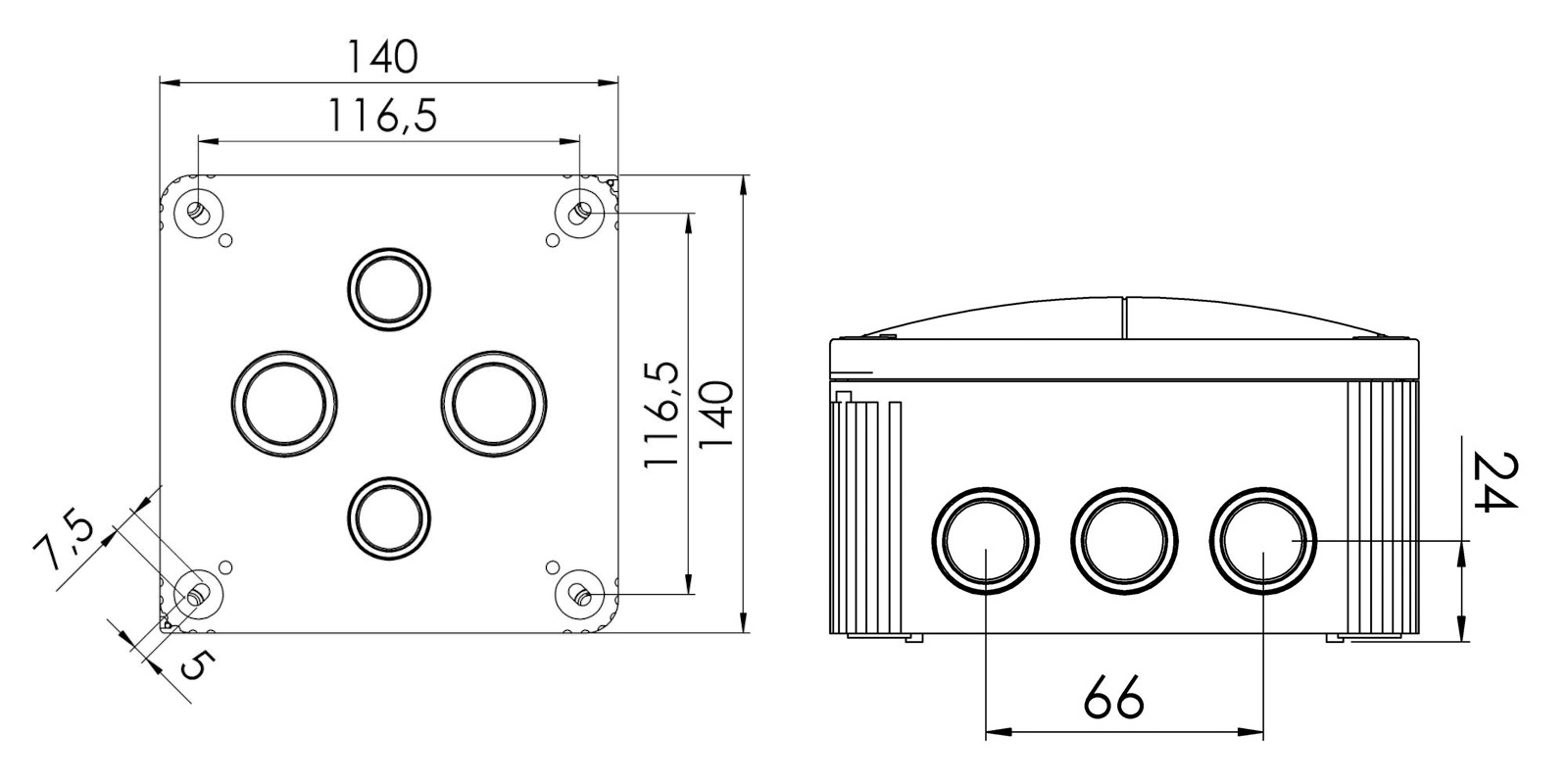 Abzweigdose IP66/IP67 10q 140x140x82mm gr Kst uni 10qmm hfr