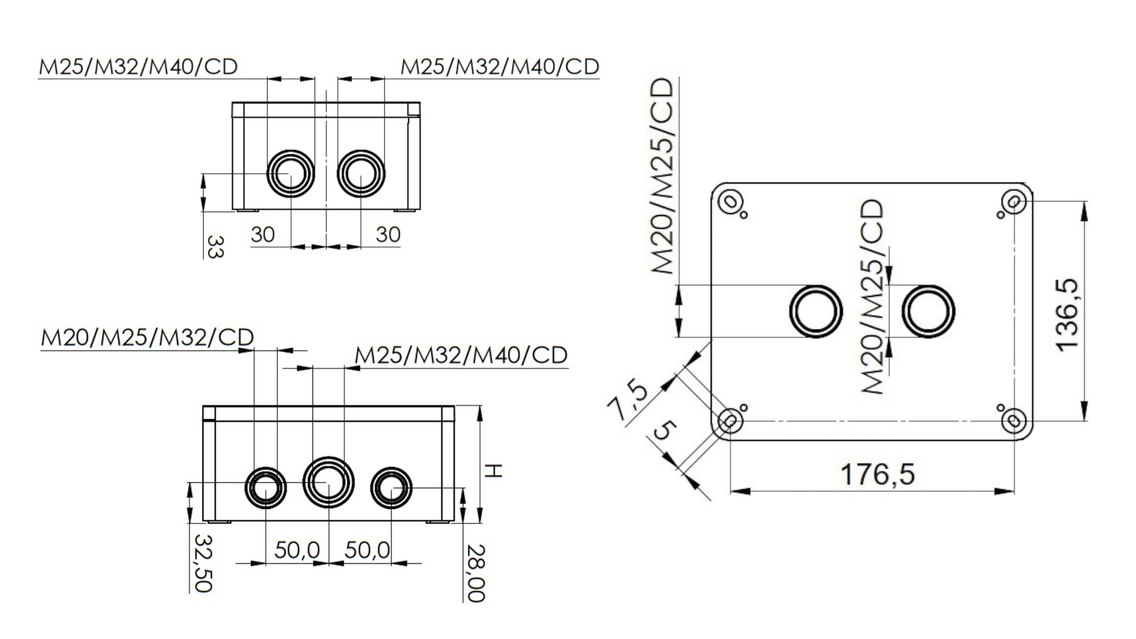 Abzweigdose IP66/IP67 16q 200x160x94mm gr Kst uni 16qmm hfr