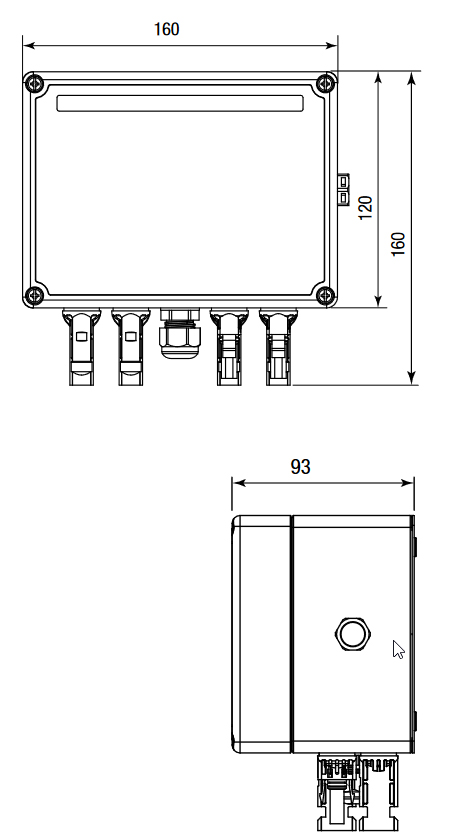 DC-Stringbox 2f 1100V/mess Verschr IP67 160x120x93mm