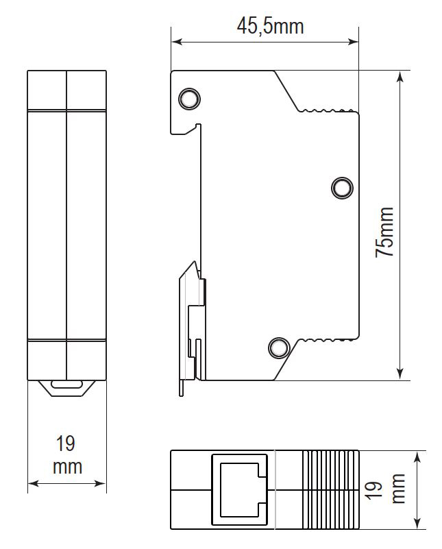 Ableiter Typ3 48VDC 1A TS35 opt RJ45 150Va-a Hutschiene TH35 550Va-e