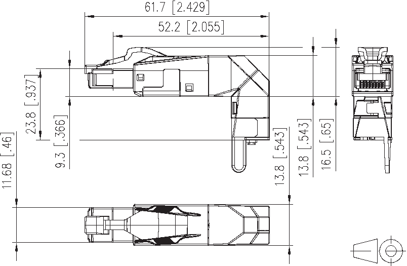 Modular-Stecker Cat6A RJ45 27-22AWG Feldkonf Schirm Litze massiv f.Rundkabel