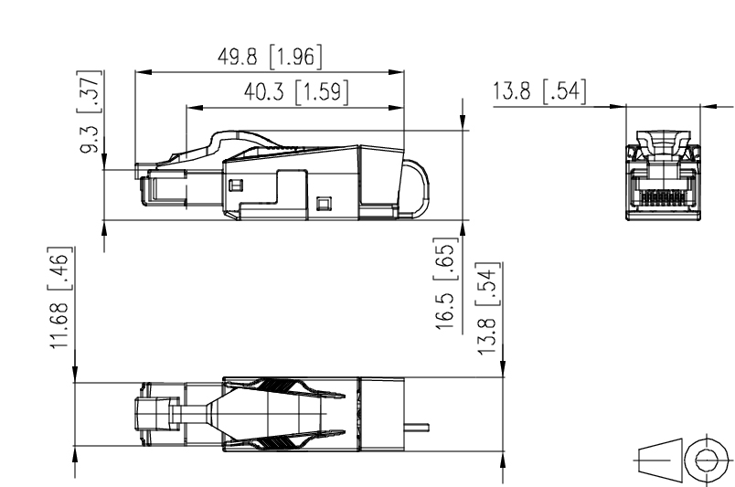 Modular-Stecker Cat6A RJ45 27-22AWG Feldkonf Schirm Litze massiv f.Rundkabel