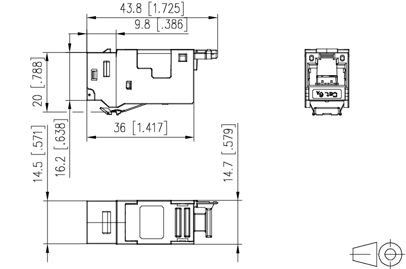 Modular-Buchse Cat6A RJ45 22-26AWG Litze Feldkonf Schirm massiv f.Rundkabel