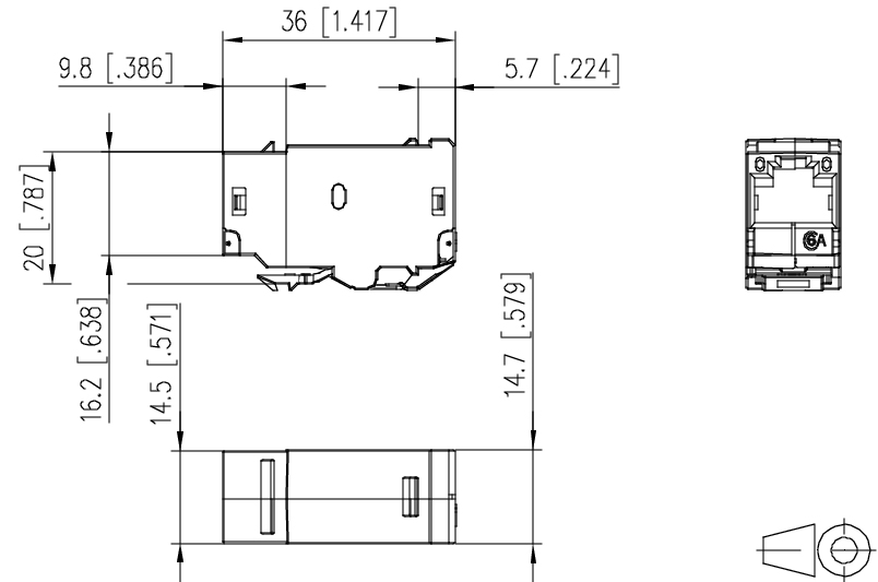 Modular-Kupplung 6A 2x RJ45 Schirm abgew Buchse/Buchse einrasten