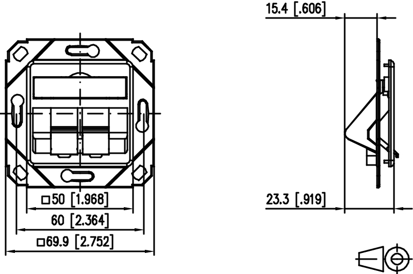 Modulaufnahme rws 2f Kanaleinb schräg RAL9010 m.Staubschutz