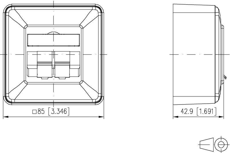 Modulaufnahme APmont rws 2f Kanaleinb schräg AP-Mont RAL9010 m.Staubschutz