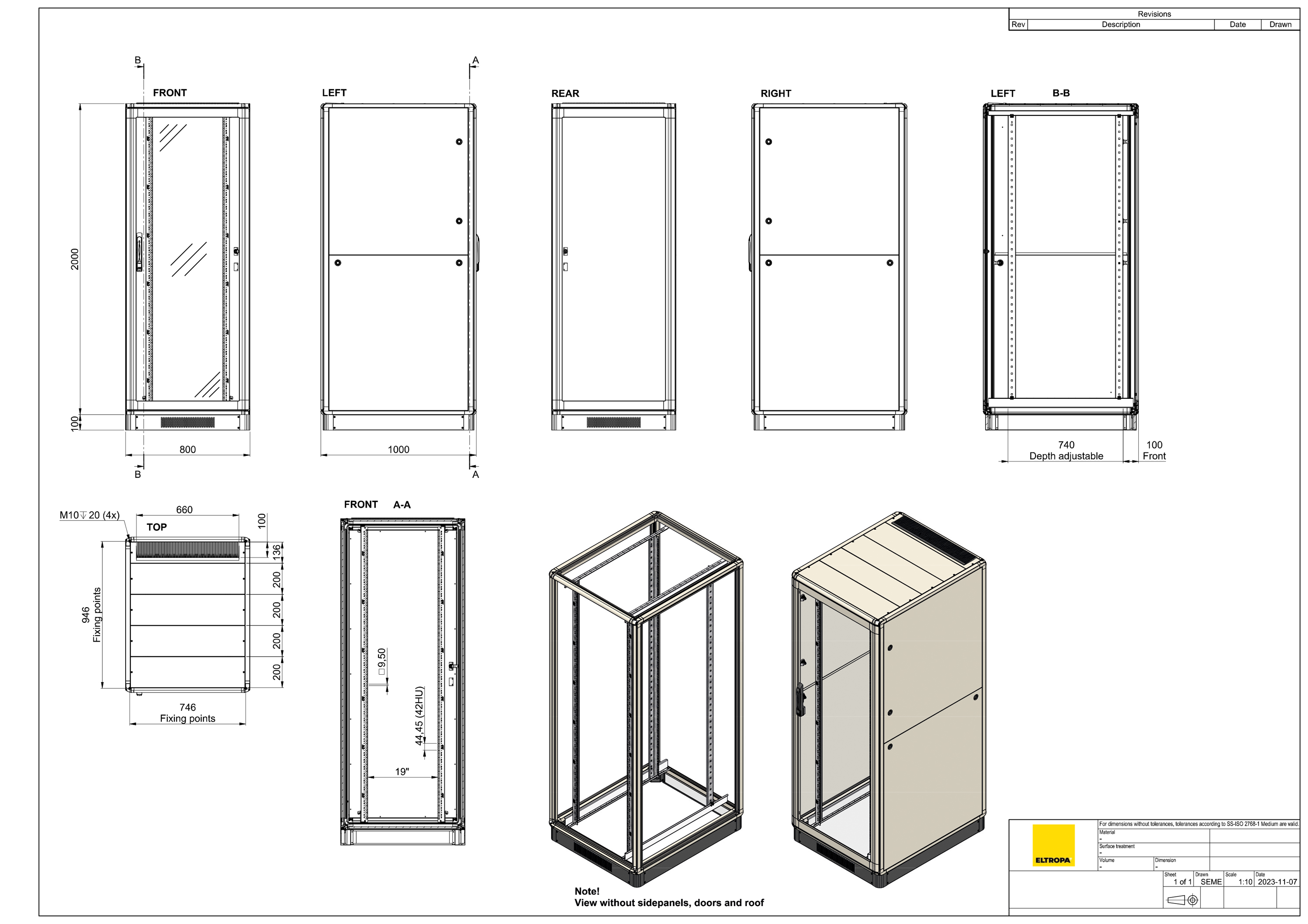 Netzwerkschrank Alu 42HE vo/hi RAL7035 B800xH2100xT800mm IP20 pulverbesch