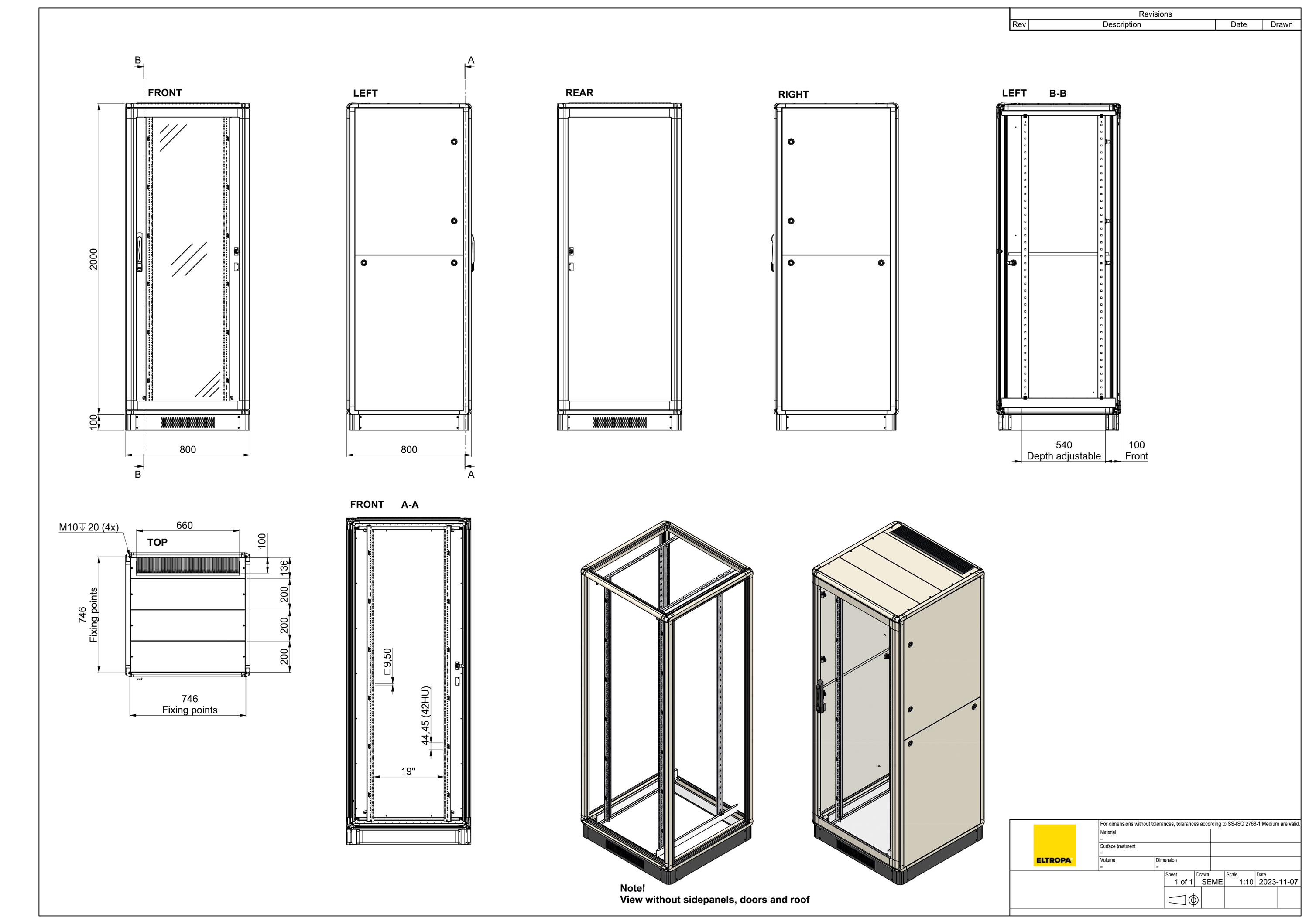 Netzwerkschrank Alu 42HE vo/hi RAL7035 B800xH2100xT1000mm IP20 pulverbesch