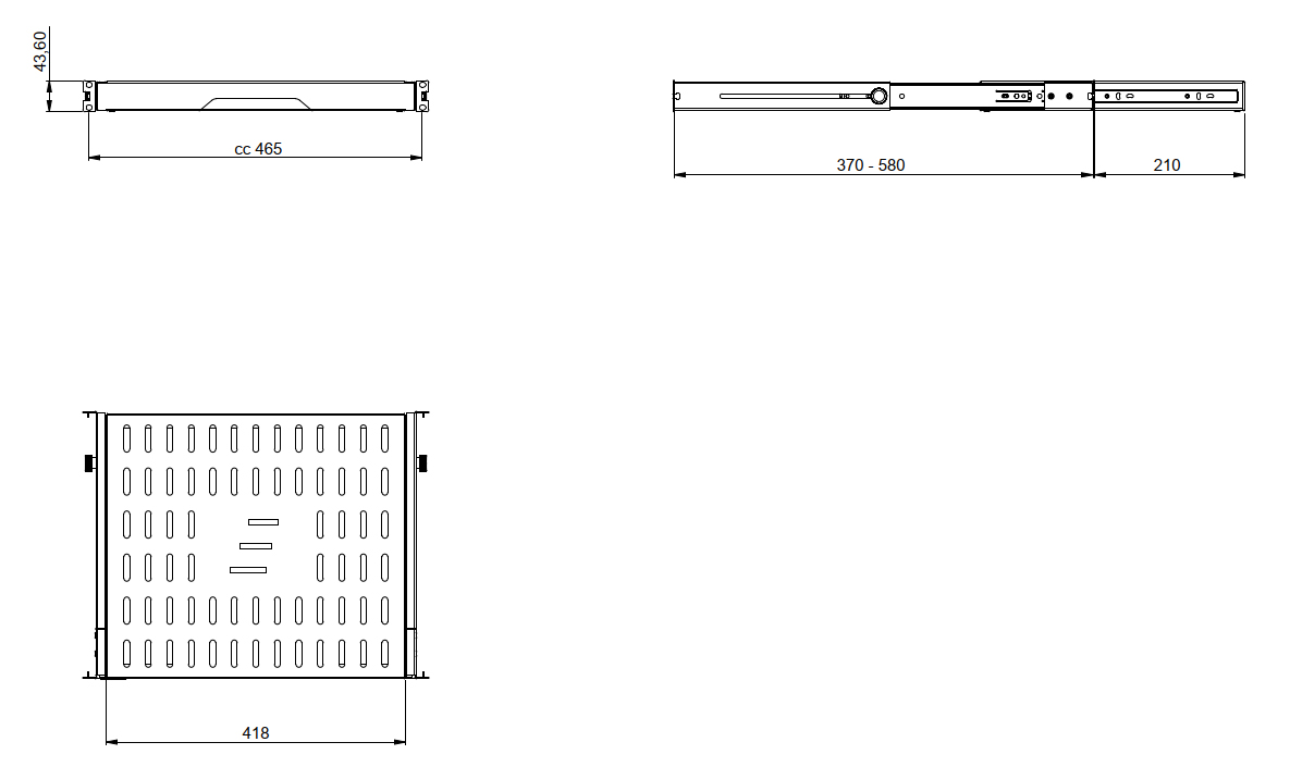 Fachboden 44x484x580mm Metall sw RAL9005