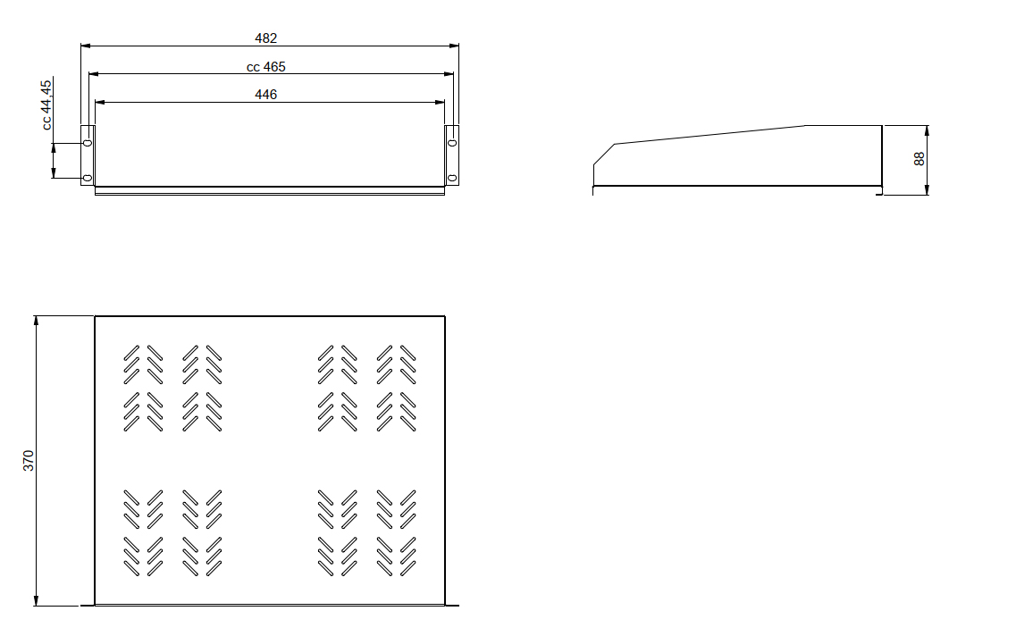 Profil 88x445x370mm Metall gr RAL7035 482,6 mm (19 Zoll)-Profil