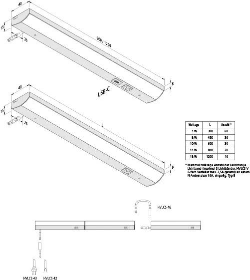 LED-Möbelleuchte 15W 3000K 1425lm alu IP20 900x40x15mm