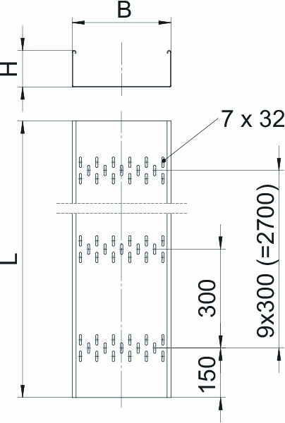 Kabelrinne BKRS-Serie 110x100x2mm Rinne 3000mm Seitenl 9600qmm