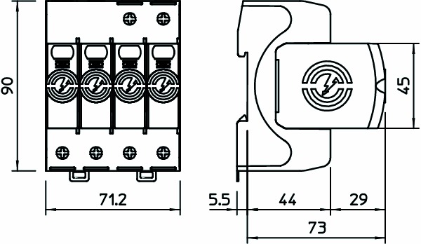 Kombi-Ableiter TS35 5p TN TN-C TN-C-S TN-S TT Hutschiene TH35 Netzform TN 4TE