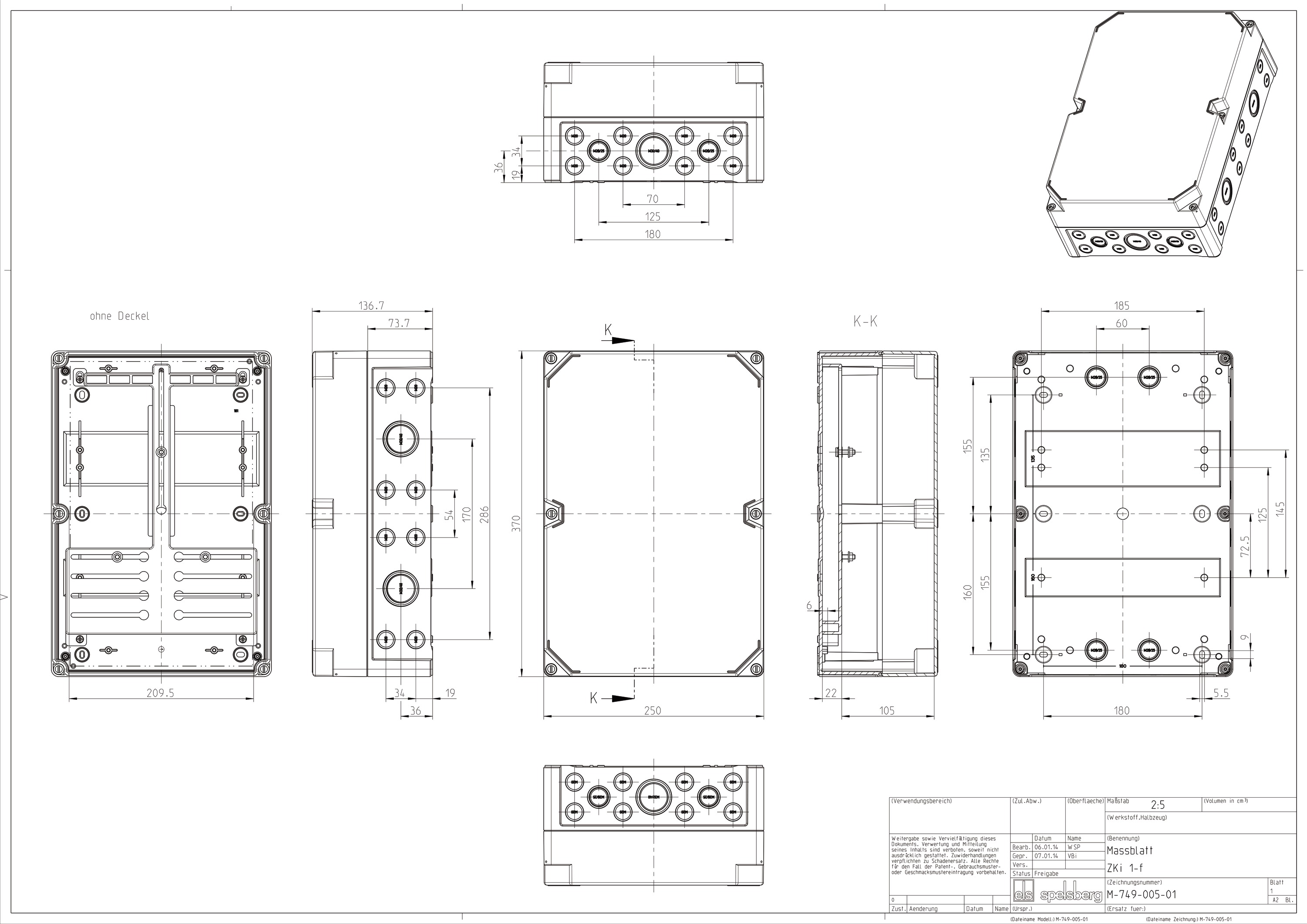 Zählergehäuse Aufb IP54 Kst 250x370x137mm ET80mm