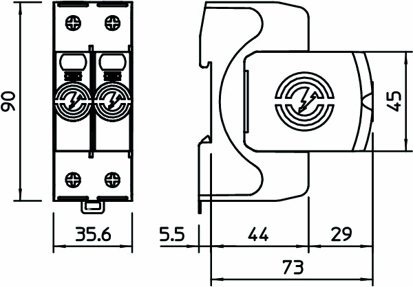 Überspannungsableiter Netzform-/TN-S/TT 230VAC 1,3kV 2TE Hutschiene TH35 20kA