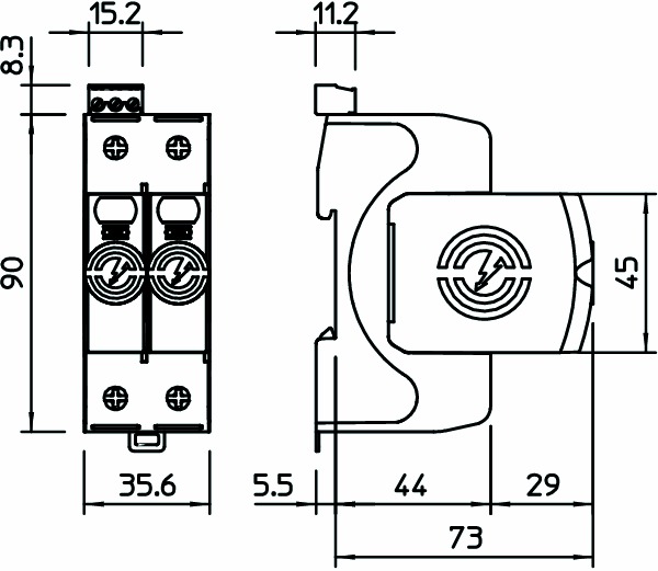 Überspannungsableiter Netzform-/TN-S/TT 230VAC 1,3kV Mit Fernmeldekontakt 2TE