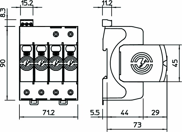 Überspannungsableiter Netzform-/TN-S/TT 230VAC 1,3kV Mit Fernmeldekontakt 4TE