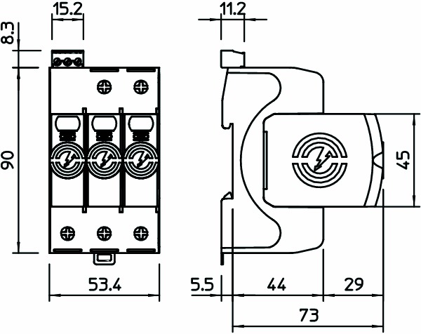 Kombi-Ableiter TS35 3p TN TN-C TN-C-S TN-S Hutschiene TH35 Netzform TN 230VAC