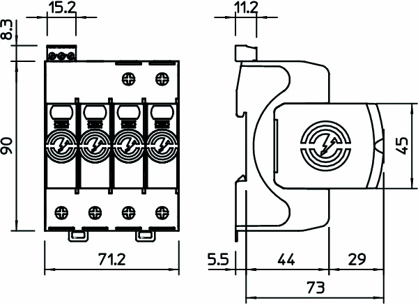 Kombi-Ableiter TS35 5p TN TN-C TN-C-S TN-S TT Hutschiene TH35 Netzform TN 4TE