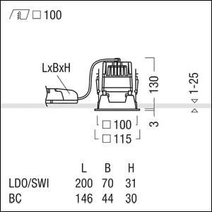 LED-Einbaustrahler 11W PANOS 4000K 787lm Konv 1LED Kst IP44 ws mt RF:matt