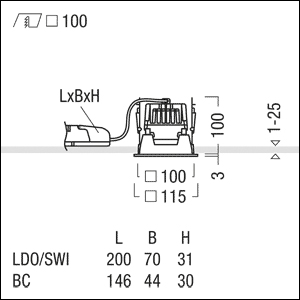 LED-Einbaustrahler 18W PANOS 3000K 1LED 1276lm Konv Kst IP44 ws mt RF:matt