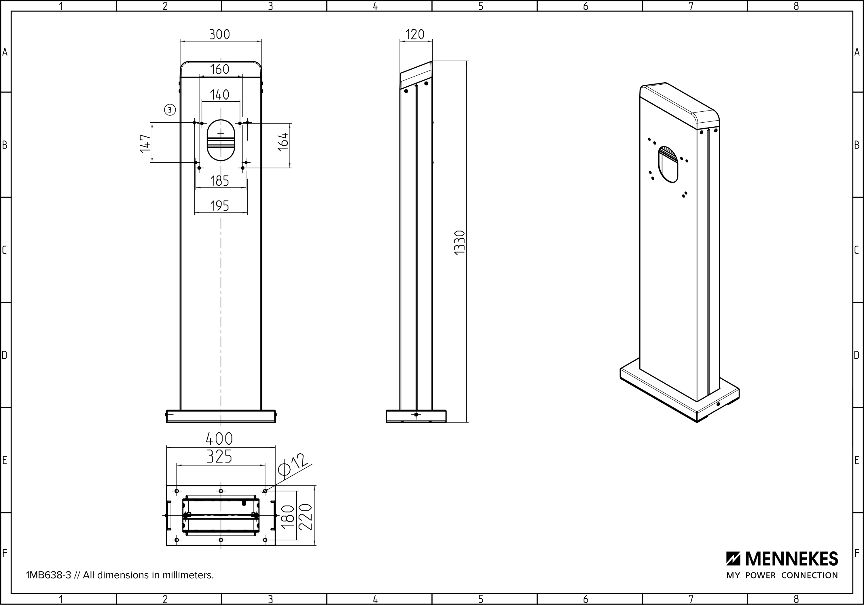 Edelstahlsäule 1330x300x120mm