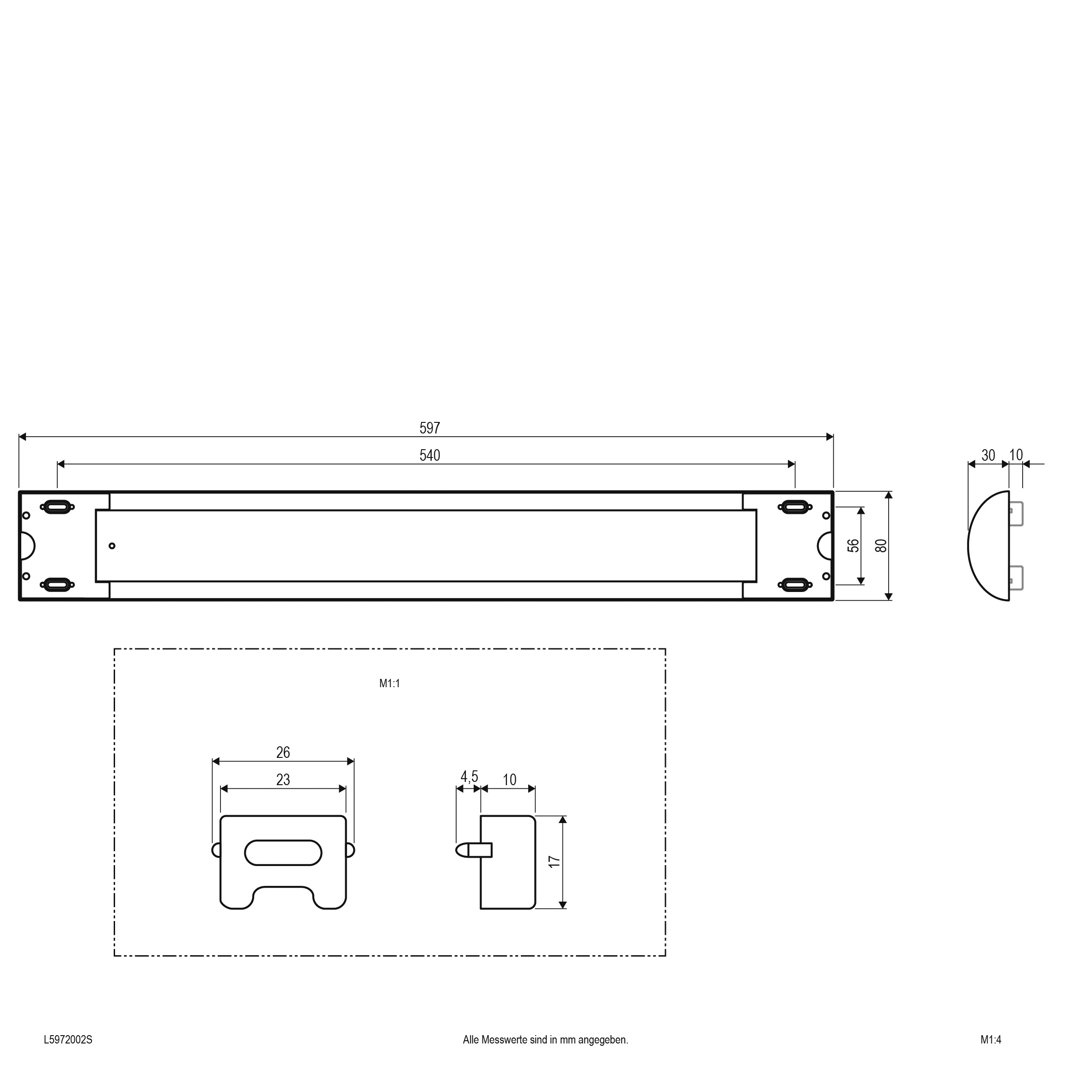 LED-Anbauleuchte 20W 3000K 2041lm si Konv IP20 597x80x40mm