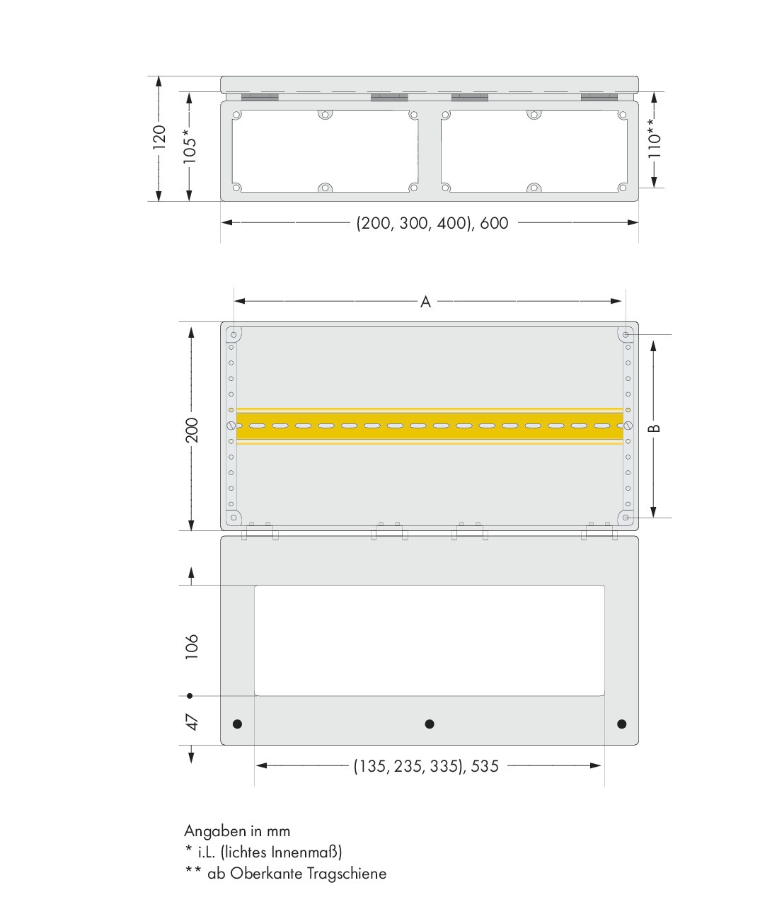 Komplettschrank AP Serie 850 1stö IP65 m.Hutschien 120x300x200mm