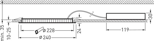 LED-Einbaustrahler 24W 4000K 2000lm Konv ws mt 1LED Alu IP44 Ø/EB228mm