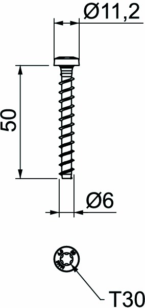 Betonschraube Ø6x50mm ST g/vz Halbrund TX Innensechsrund TX Bohrloch: 5mm